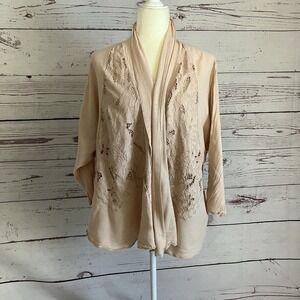 Free People Cardigan Womens XS Conch Pink Cool Nights Crochet lace open-front